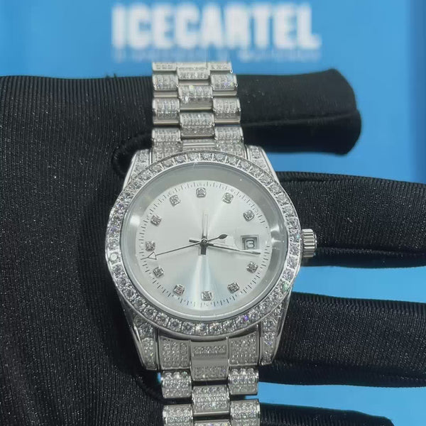 moissanite presidential watch white face 14k gold video