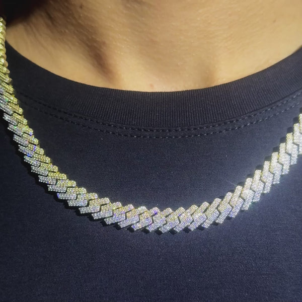 10MM Split Two Tone Moissanite Cuban Link Chain 14K Gold