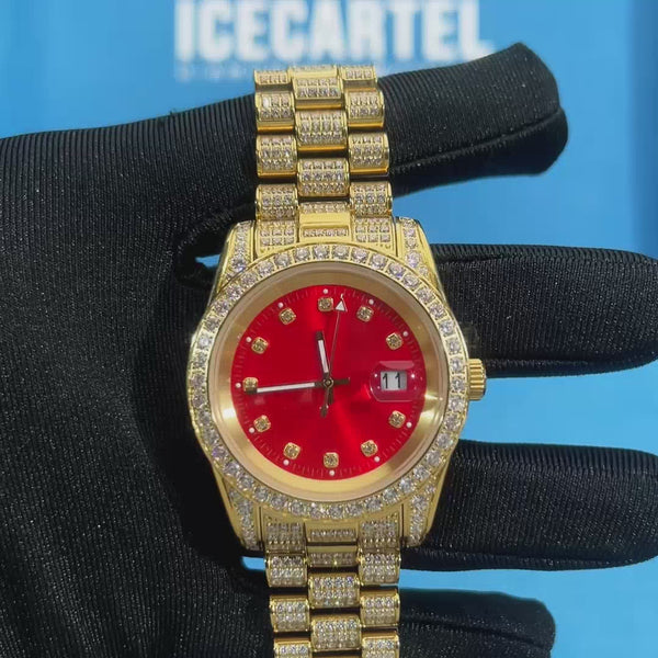 moissanite red face presidential watch yellow gold video