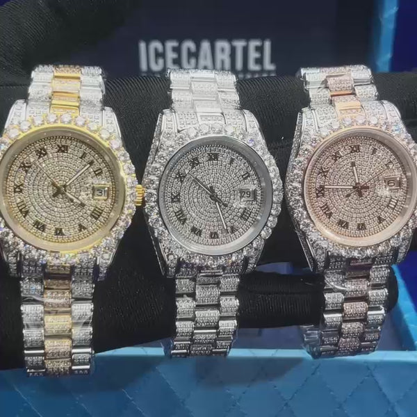 moissanite presidential watch 41mm roman dial 