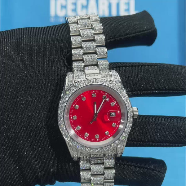moissanite red face presidential watch white gold video