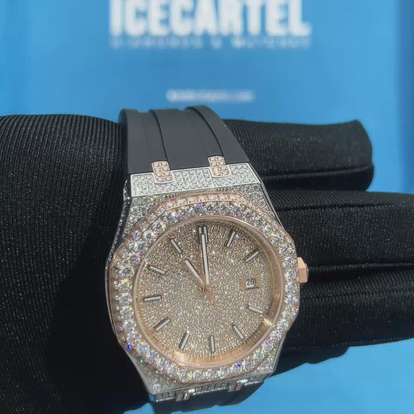 moissanite silicone band watch rose gold 14k video