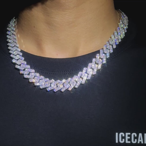 2-Row 12MM Moissanite Prong Cuban Link Chain 14K Gold