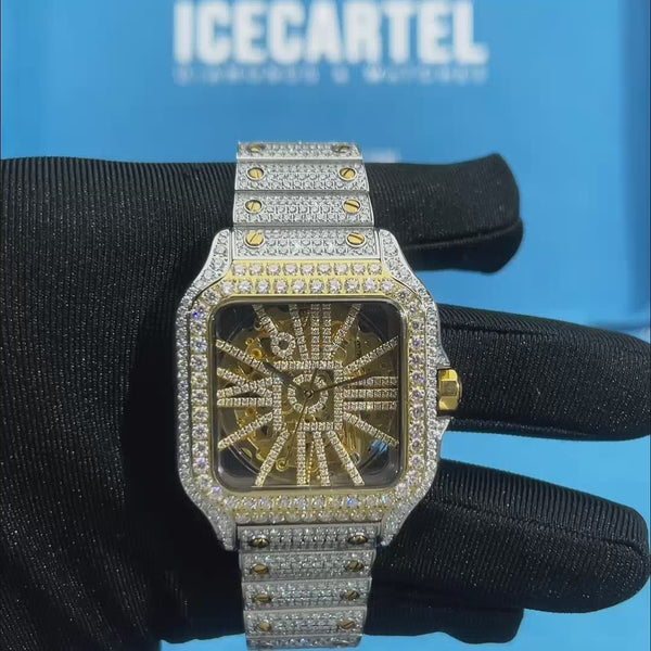 moissanite skeleton watch 14k yellow gold  video