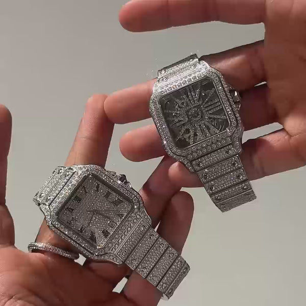 Men's VVS Moissanite Watch | 42MM | 16CT Bust Down | 14K White Gold