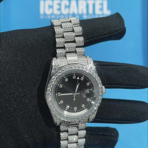 moissanite presidential watch black face 14k gold video