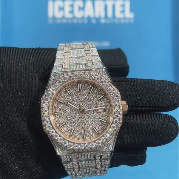 Rose Gold Moissanite Iced Out Watch