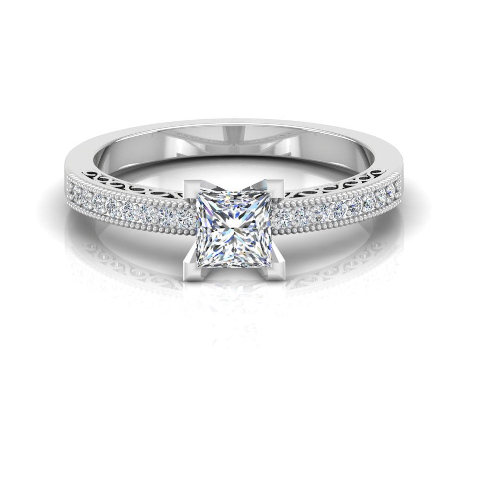 Princess Cut Cathedral Moissanite Engagement Ring front