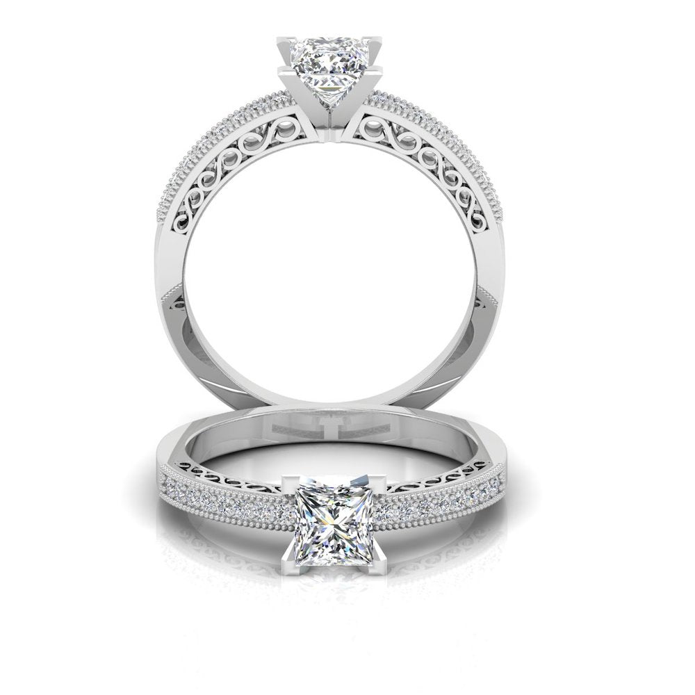 Princess Cut Cathedral Moissanite Engagement Ring set