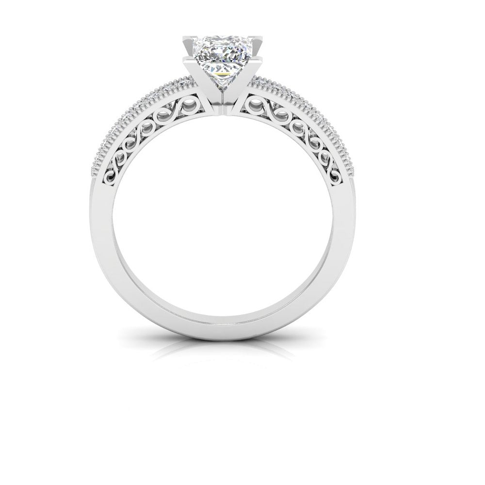 Princess Cut Cathedral Moissanite Engagement Ring side