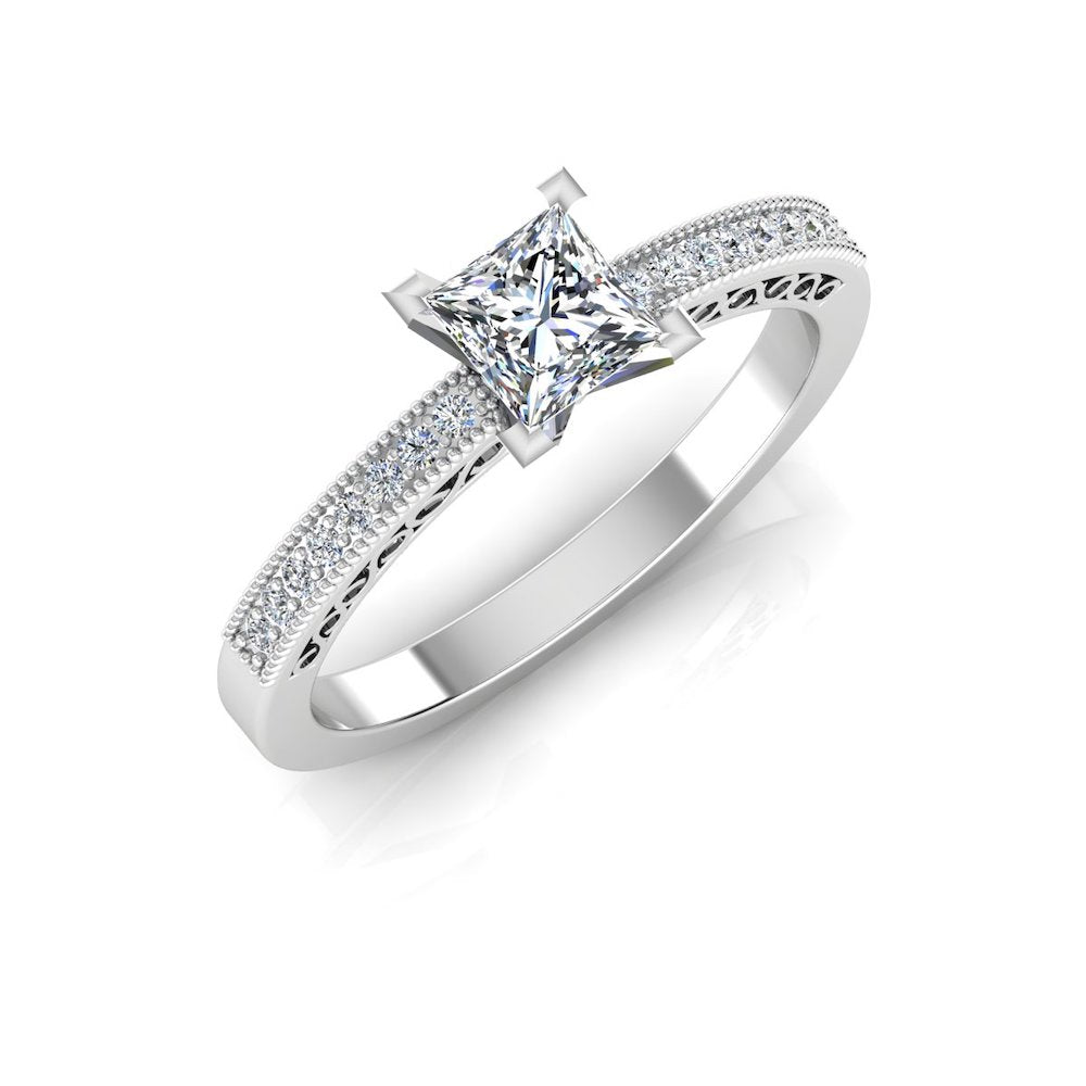 Princess Cut Cathedral Moissanite Engagement Ring