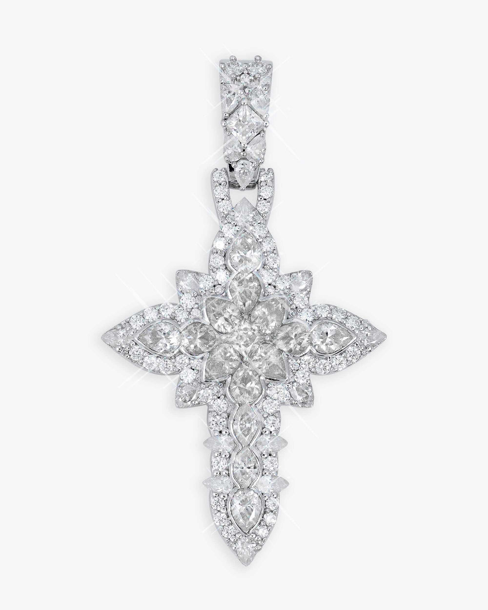 Princess Cut Moissanite Cross Pendant 14K Gold - White Moissanite
