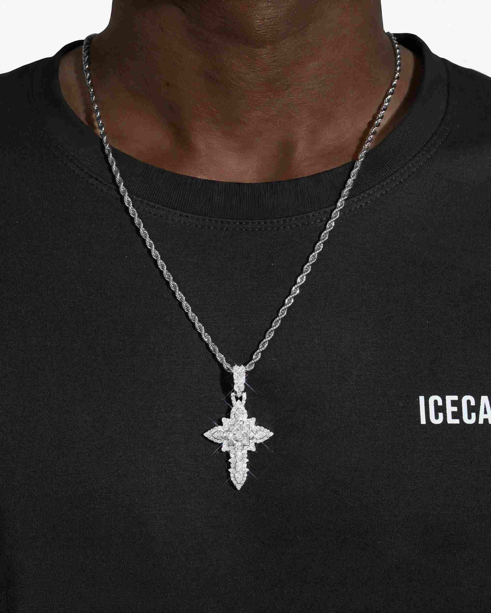 Princess Cut Moissanite Cross Pendant 14K Gold - White Moissanite