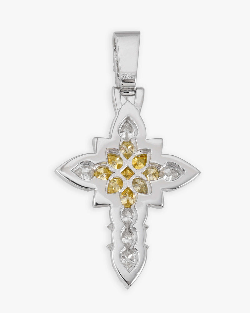 Princess Cut Moissanite Cross Pendant 14K Gold - Yellow Moissanite