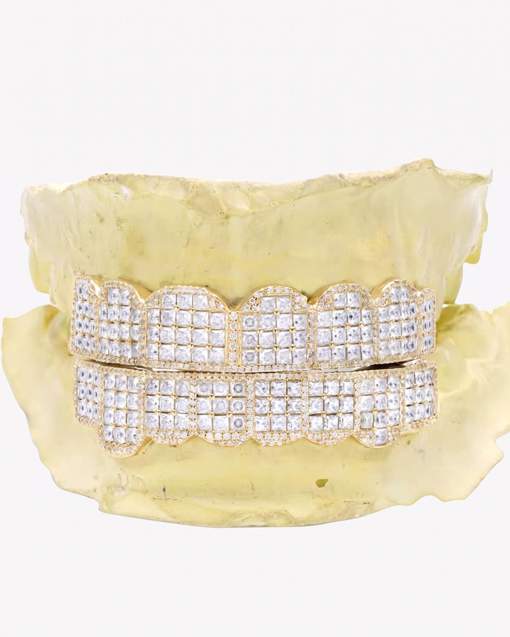 Prong Set Princess Cut Moissanite Diamond Grillz - Yellow Gold