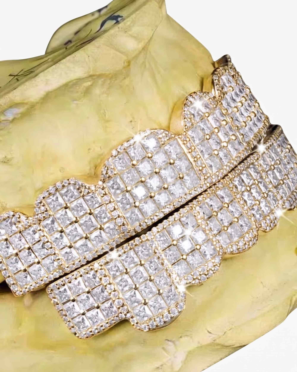 Prong Set Princess Cut Moissanite Diamond Grillz - Yellow Gold