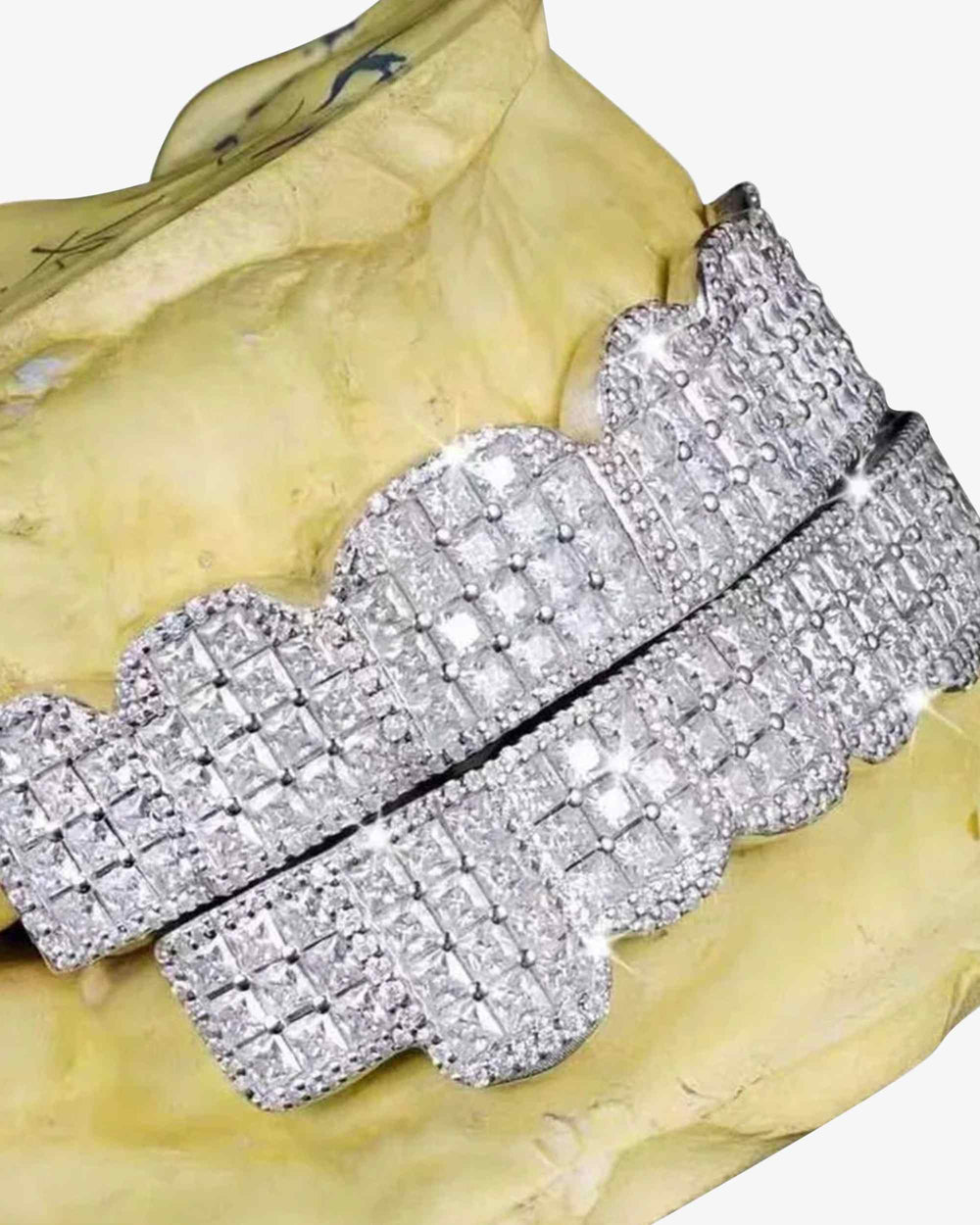 Prong Set Princess Cut Moissanite Diamond Grillz - White Gold