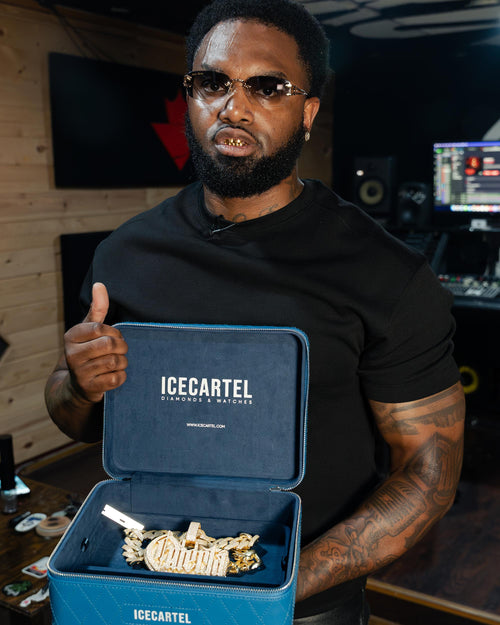 rapper nino breeze holding icecartel jewelry box custom pendant chain