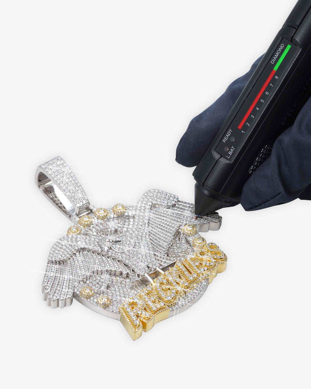 reckless eagle custom moissanite logo pendant 14k gold icecartel test