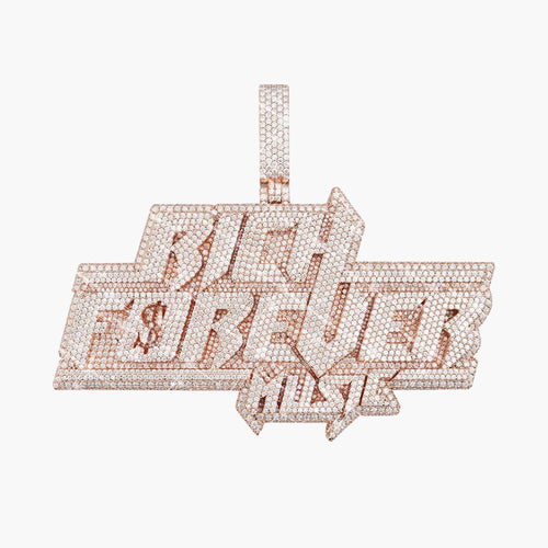 "RICH FOREVER" Custom Diamond Pendant 14K Gold