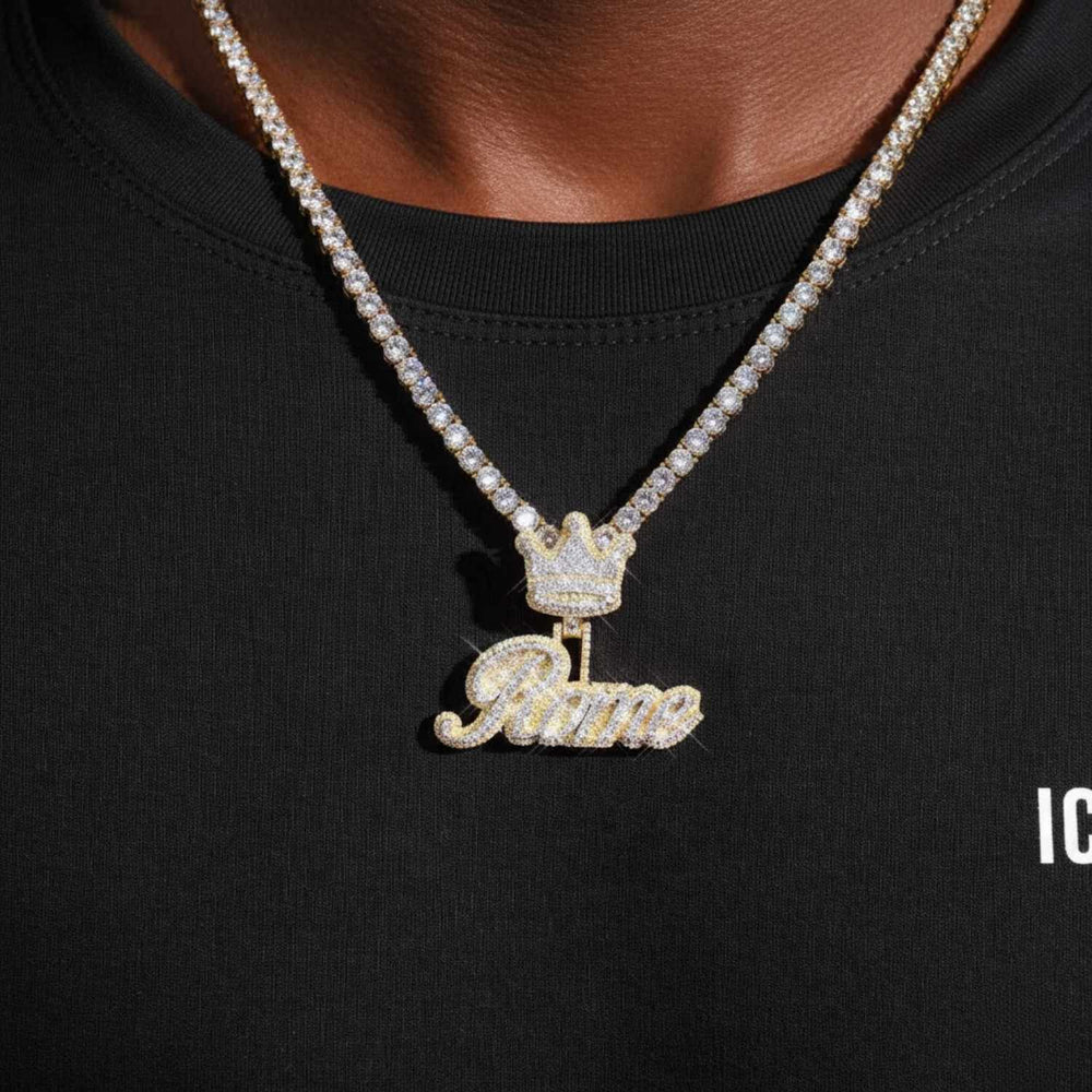 rome custom name moissanite pendant 14k gold icecartel model1