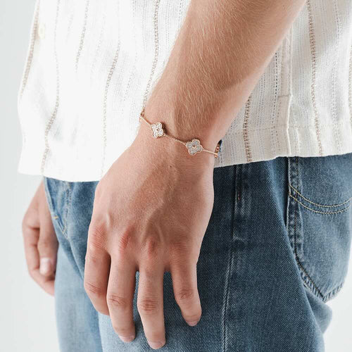 bracelet à quatre feuilles en agate d'or rose modèle