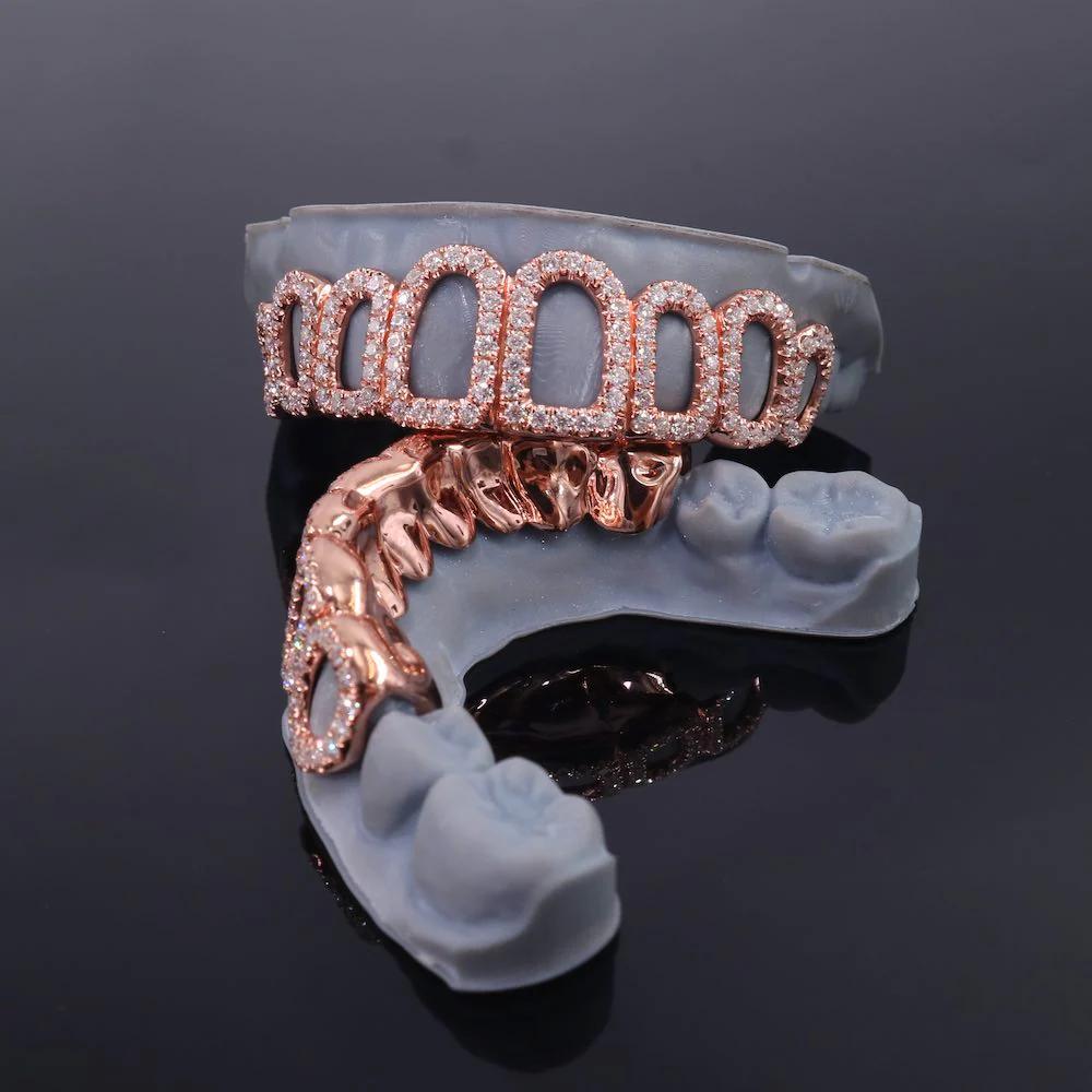 Rose gold retailer baguette diamond grillz