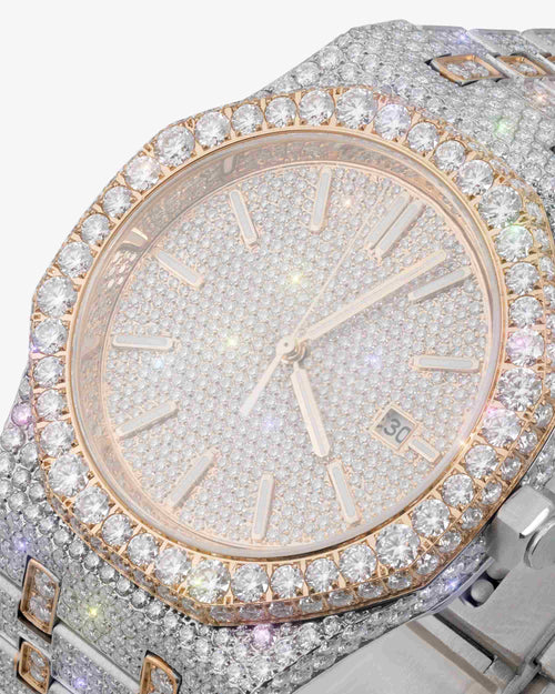 rose gold iced out moissanite watch px new close