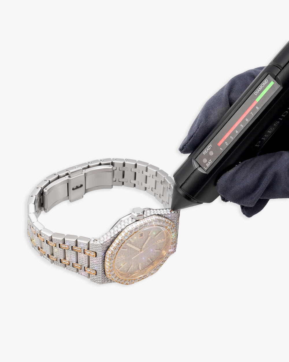 rose gold iced out moissanite watch px new test