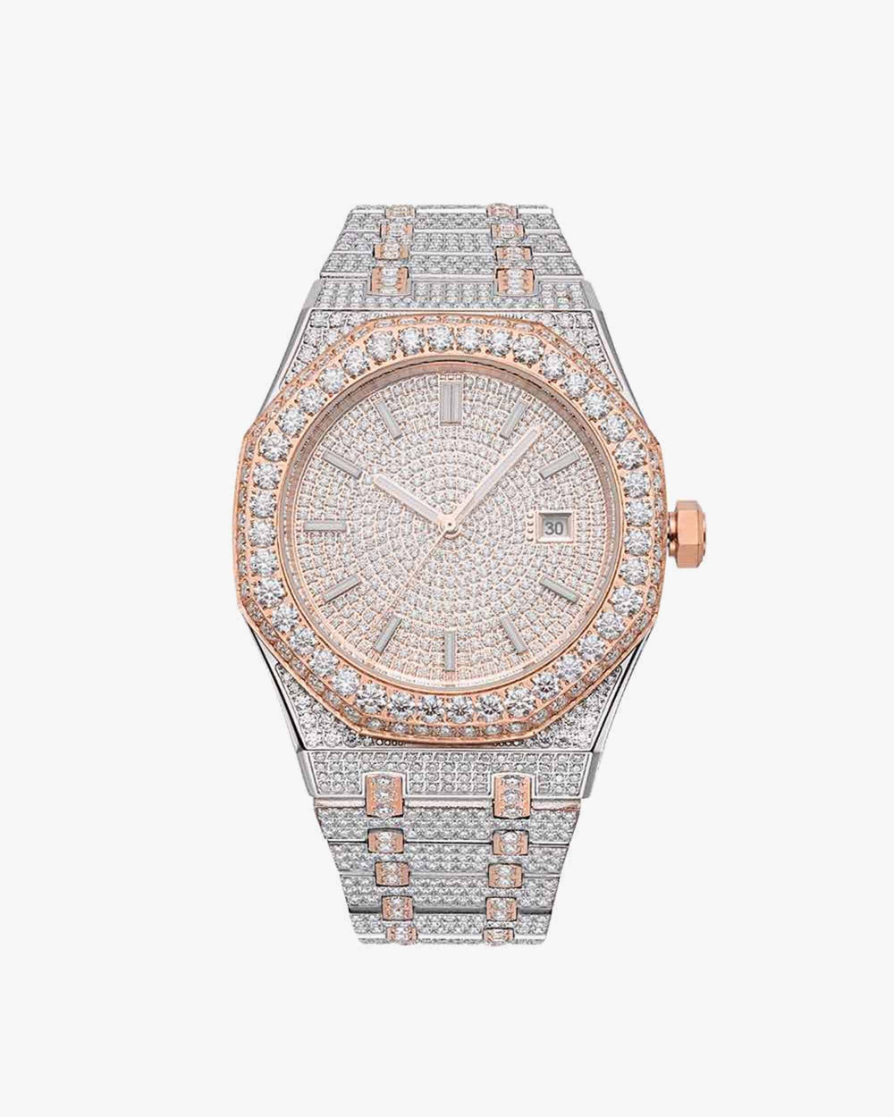 rose gold iced out moissanite watch px