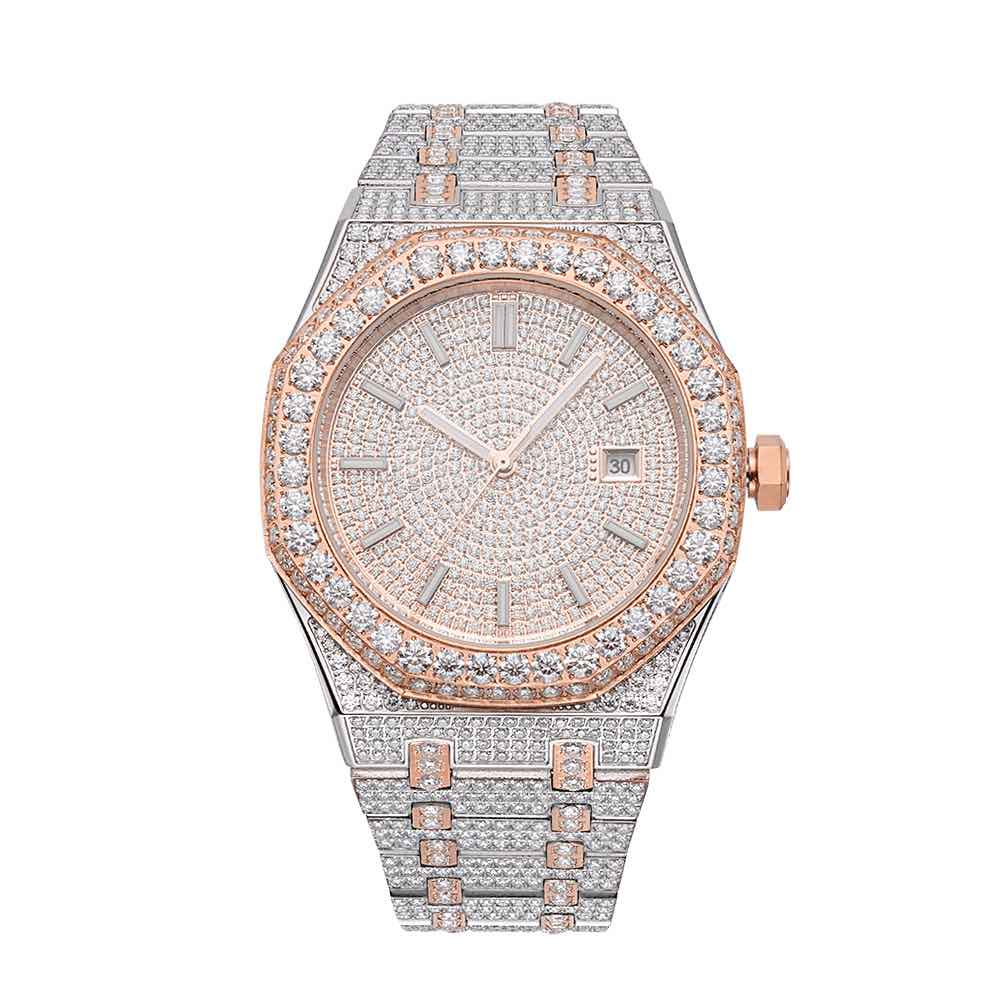 Rose Gold Iced Out Moissanite Watch