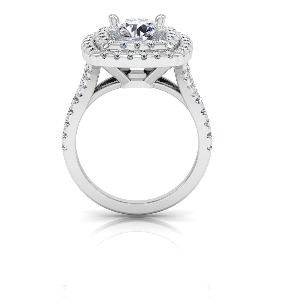 Round Brilliant Double Halo Moissanite Engagement Ring front 2