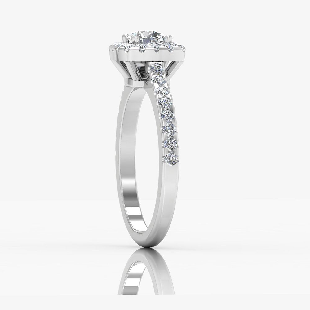 Round Brilliant Rectangle Halo Moissanite Engagement Ring edge