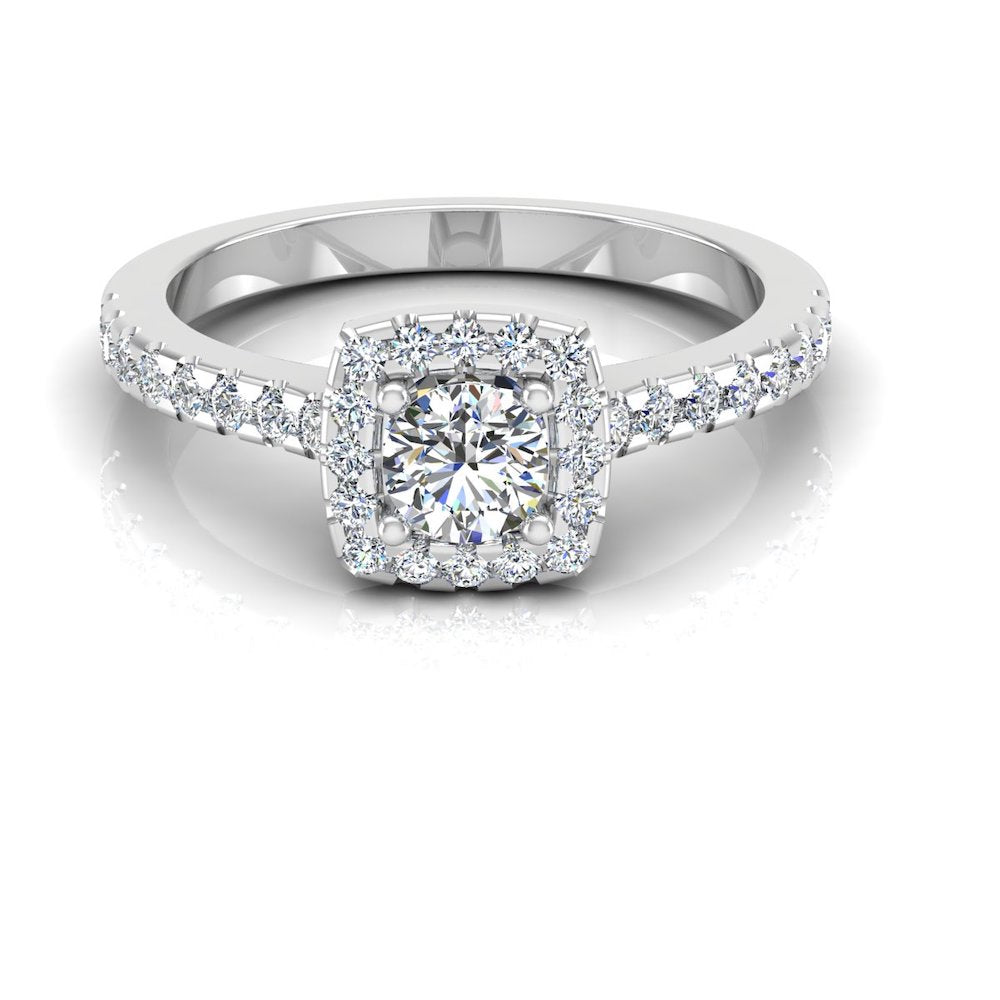 Round Brilliant Rectangle Halo Moissanite Engagement Ring front