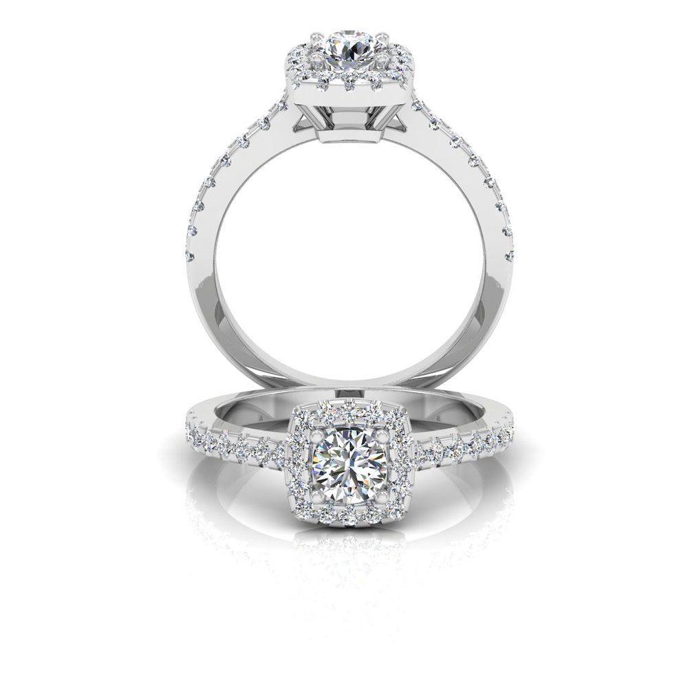 Round Brilliant Rectangle Halo Moissanite Engagement Ring set