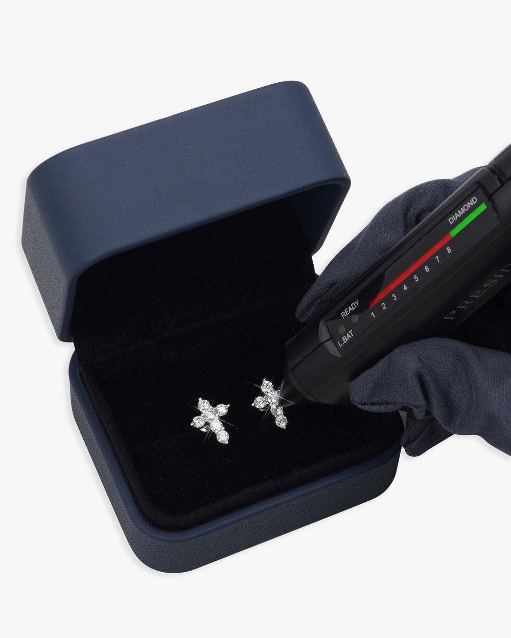 round cut moissanite cross earrings 14k gold icecartel box