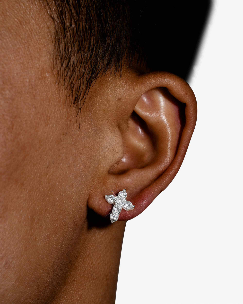 round cut moissanite cross earrings 14k gold icecartel model
