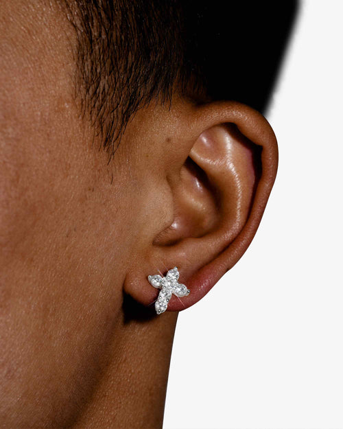 round cut moissanite cross earrings 14k gold icecartel model