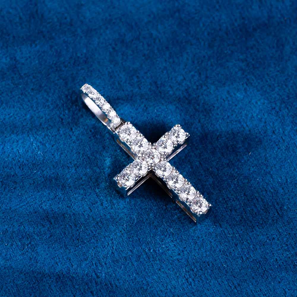 Moissanite Micro Cross Pendant 14K Gold