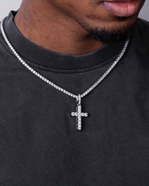 round cut moissanite cross pendant model shoot