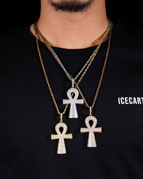 Moissanite Brilliant Cut Ankh Pendant 14K Gold1