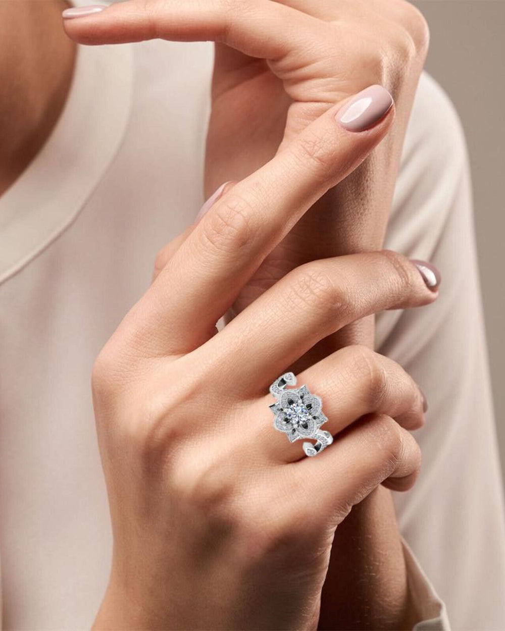 round floral antique moissanite engagement ring icecartel hand