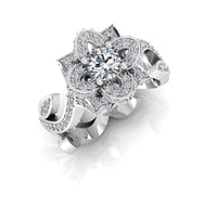 Round Floral Antique Moissanite Engagement Ring