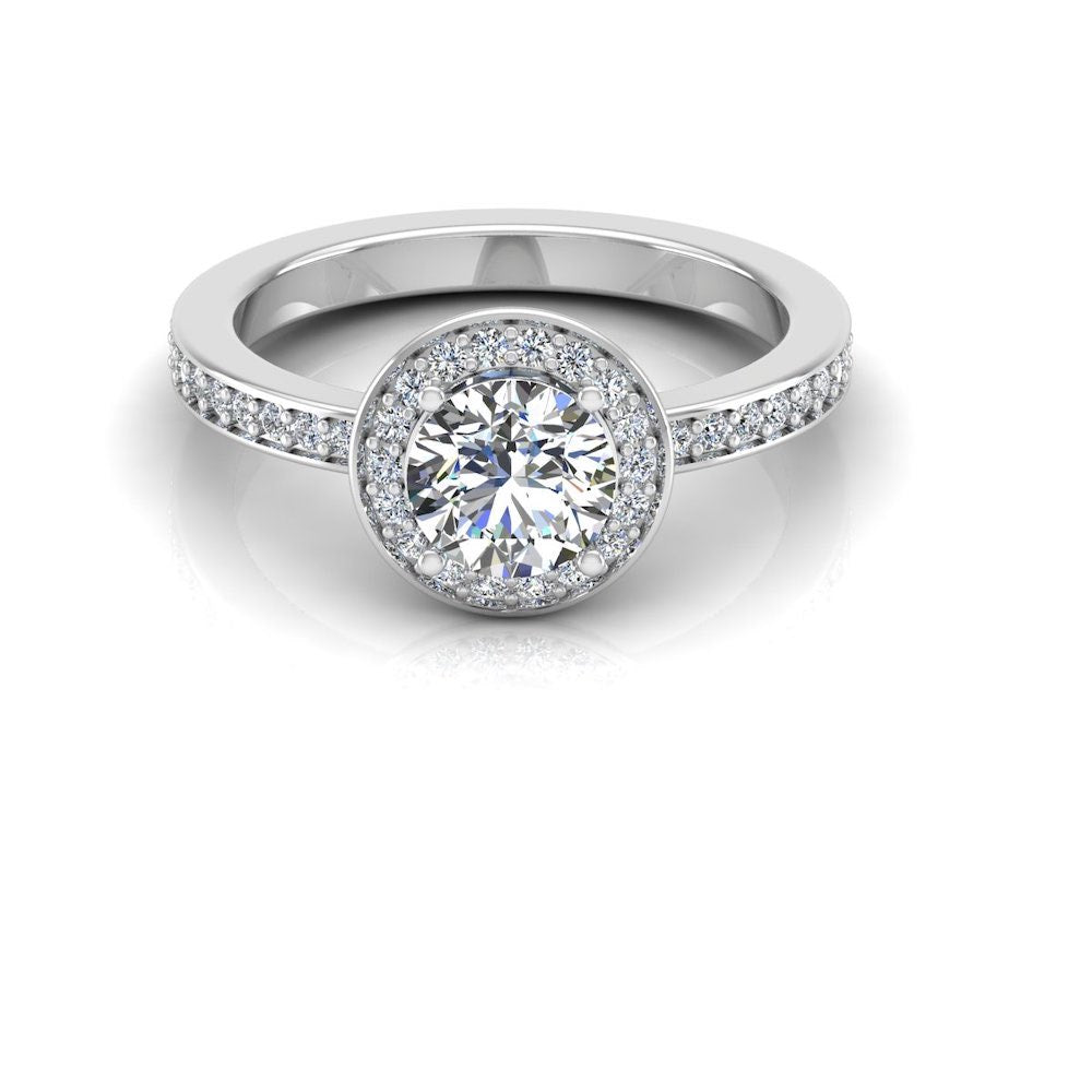 Round Halo Channel Set Moissanite Engagement Ring front