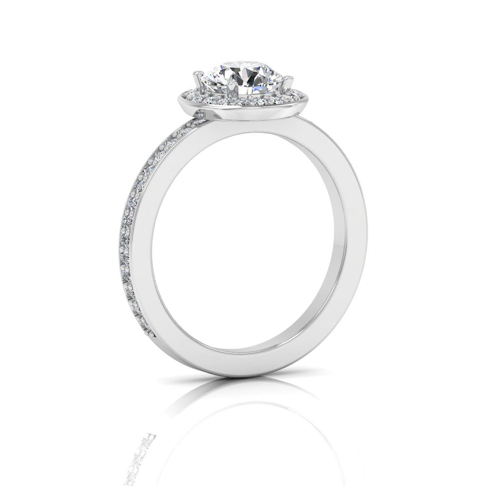 Round Halo Channel Set Moissanite Engagement Ring side