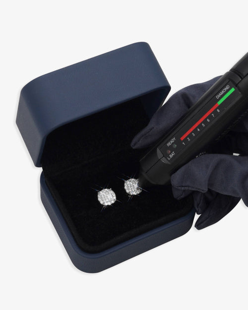 round prong moissanite earrings 14k gold icecartel box