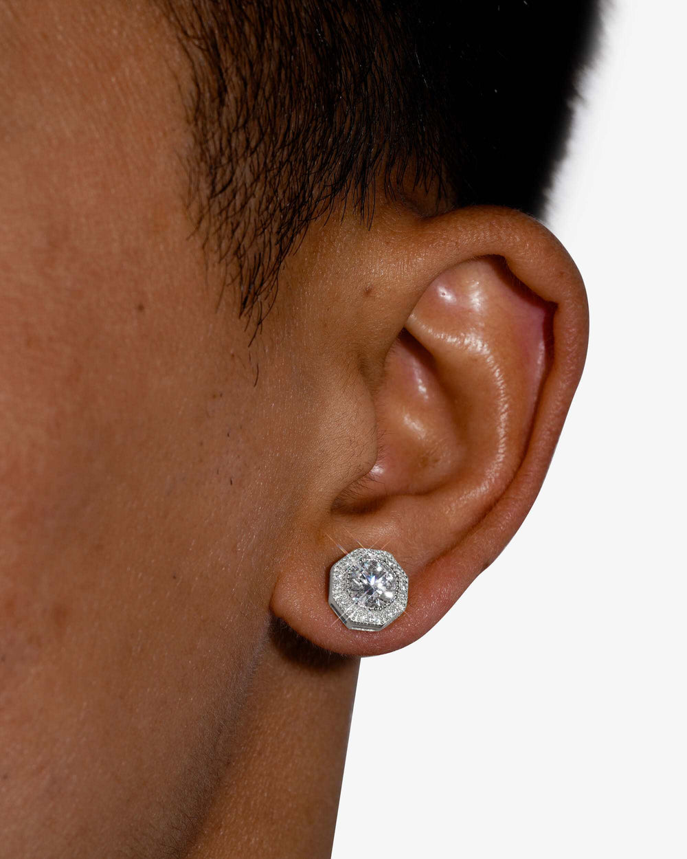 s925 10mm moissanite halo stud earrings screw back 14k white gold icecartel model