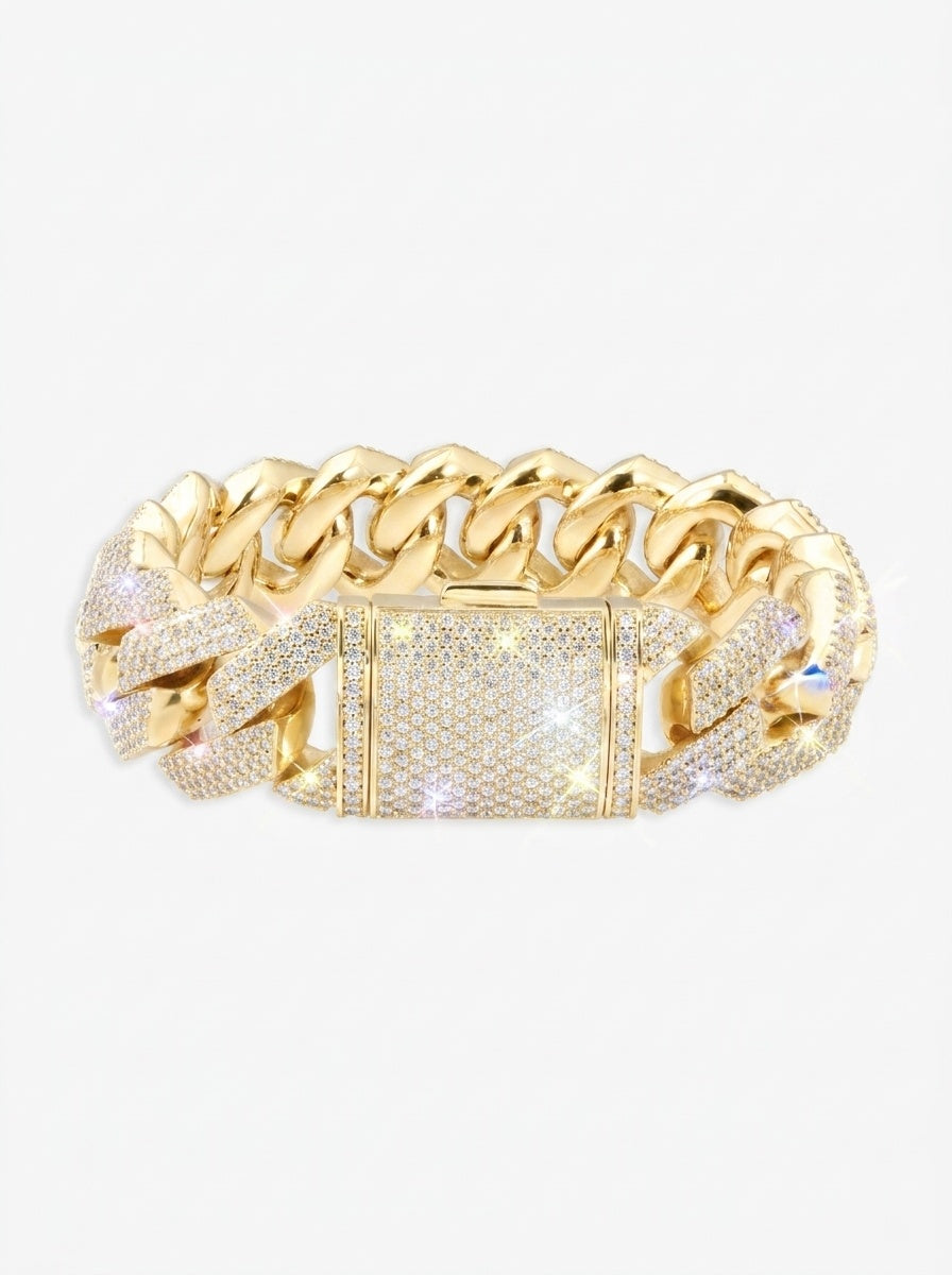 s925 moissanite cuban bracelet 14k gold all sizes new px 20mm yellow new back shine