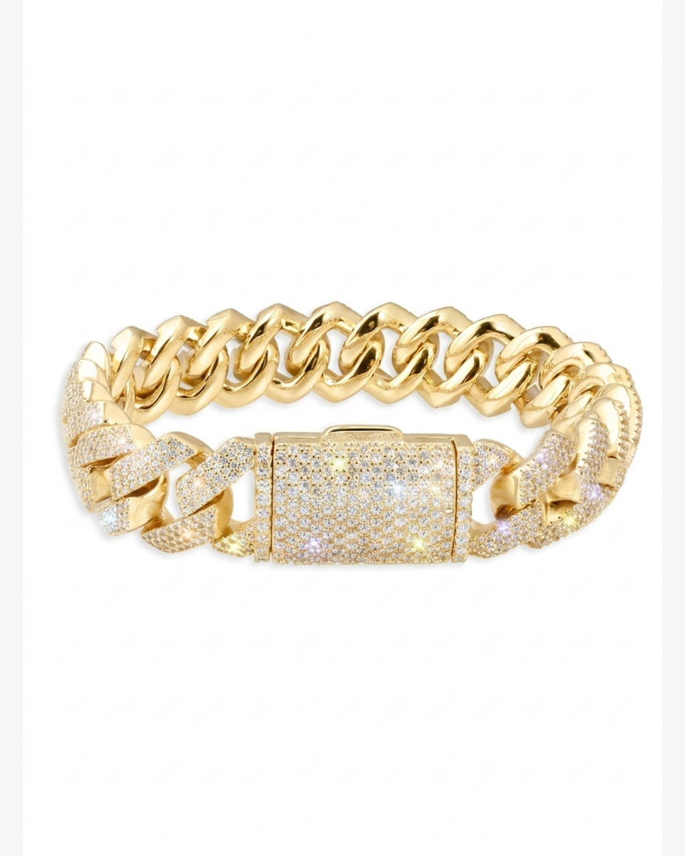 Moissanite Cuban Link Bracelet 14K Gold (ALL SIZES) - Yellow Gold 15MM