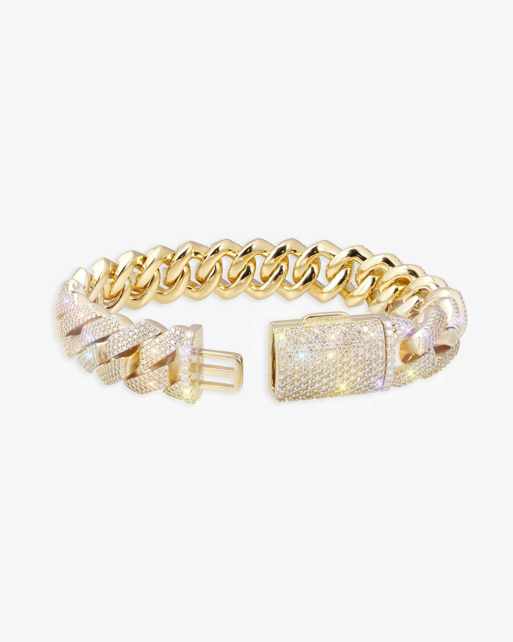s925 moissanite cuban bracelet 14k gold all sizes new px yellow 15mm newest clasp shine